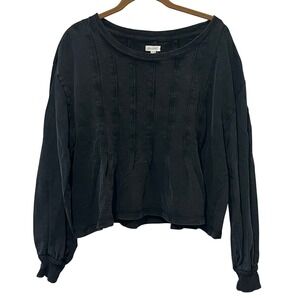 PILCRO Box-Pleated Sweatshirt Women's Large Black Organic Cotton Cropped